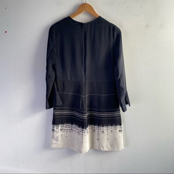 ALC black white abstract stripe silk long sleeve crewneck mini shift dress - Picture 6 of 6